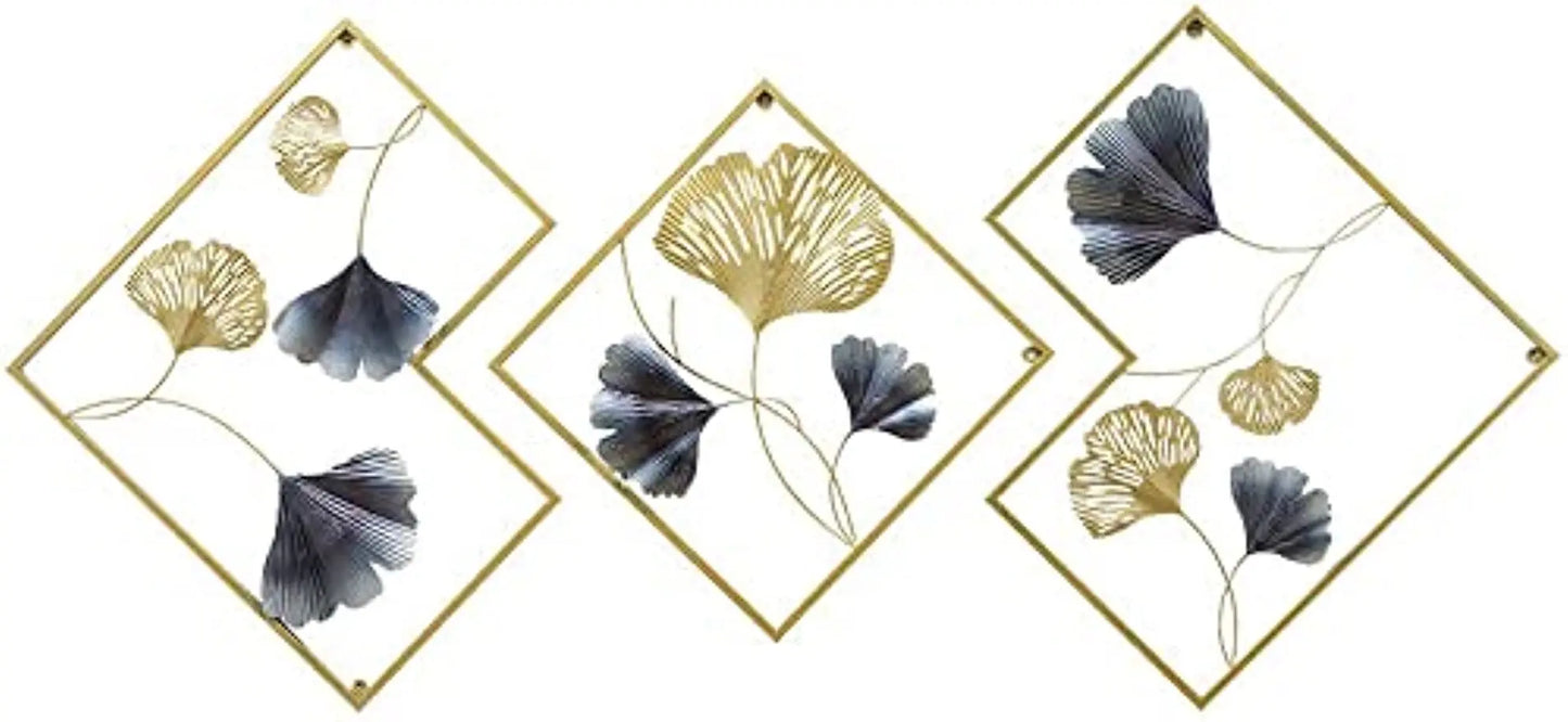 Zestaw 3 metalowych dekoracji 3D Ginkgo na ścianę